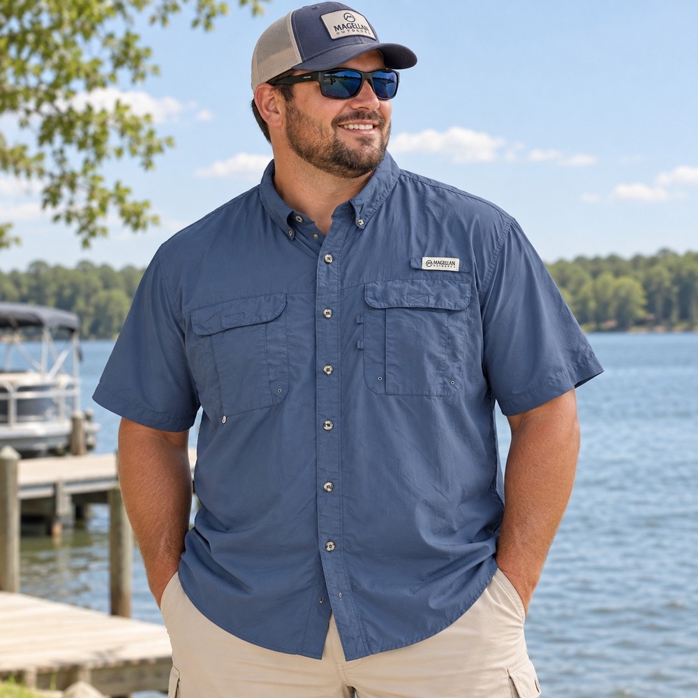 Magellan Outdoors Fishing Shirt Mens 2XL Blue Short Sleeve Vented Performance
